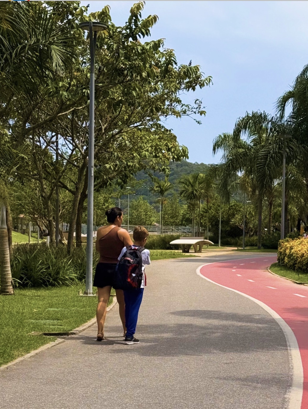 Ciclovia entre áreas verdes do Ilha Pura